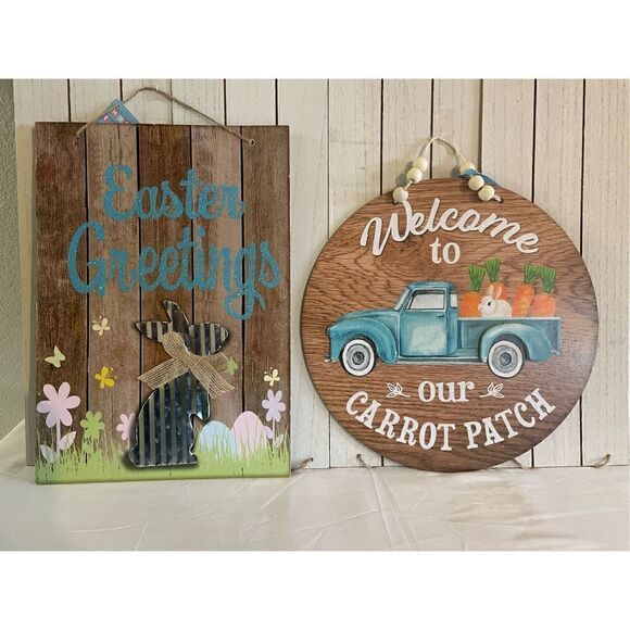 Rustic Charm Home Decor Sign “Welcome To Our Carrot Patch “ & Easter Greetings H - Picture 1 of 4